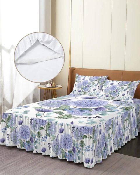 Gonna da letto Copriletto elasticizzato con ortensie acquerello primaverile con federe Coprimaterasso Lenzuolo da letto