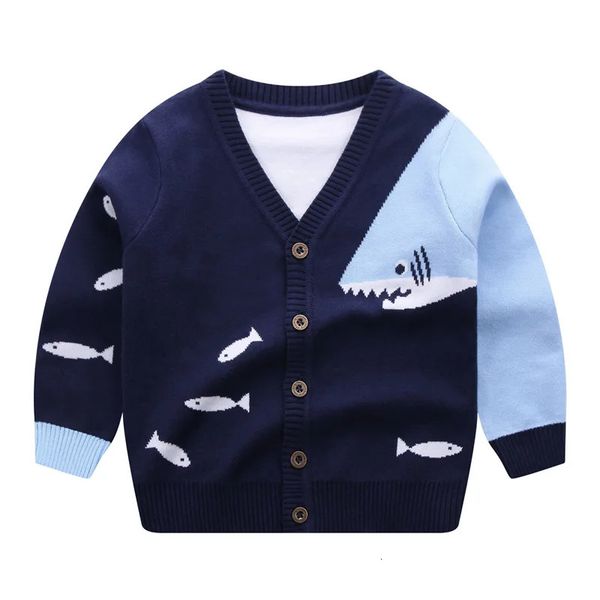 Camisola de inverno crianças cardigan algodão malha cardigan camisola dos desenhos animados tubarão outerwear camisola bebê menino roupas 2-6year 240223