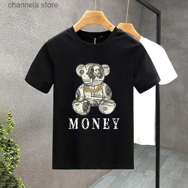 T-shirt da uomo Estate Luxury Brand Cotton Money Bear Lettera Stampa T-shirt larghe da uomo Abiti manica corta Stile coreano Amante Paar Top Tee T240227