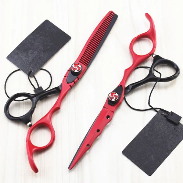 Werkzeuge Professionelle Japan 440c 6 ''Rote Haarschneideschere Haarschnitt Ausdünnung Barber Makas Cut Haarschneideschere Friseurschere