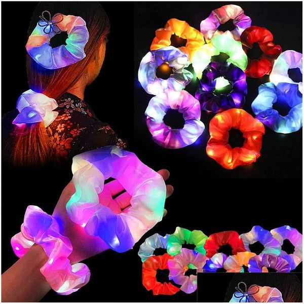 Led rave brinquedo cabelo scrunchies acender scrunchie elástico feminino meninas bandas para o dia das bruxas natal entrega gota dhrop