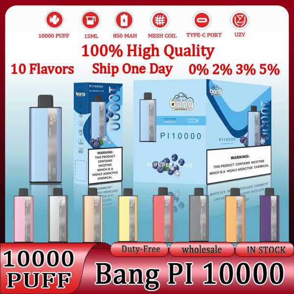 Original BANG PI10000 Puff Bnag 10000 10k Puff Cigarro eletrônico descartável Hit Bar 10k Vape Pen 15ml 850mah Bobina de malha recarregável 10 sabores 0% 2% 3% 5% Bang vape 10000