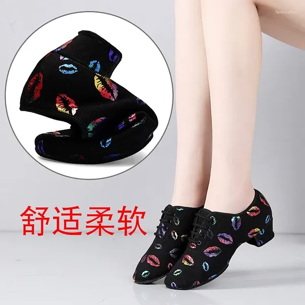 Scarpe eleganti Maogu Sneakers Donna Ballo latino Ballo Donna Nera Danza per stampa labbra Tacco alto Per bambini