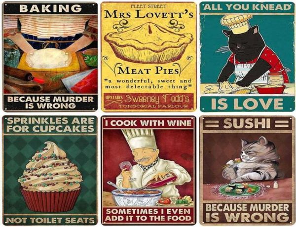 Baking Vintage Targa in metallo in metallo Gatto nero Art Poster Bar Cafe Cucina di casa Decorazione della parete Never Trust A Skinny Cook Retro Plauqe N4498127259