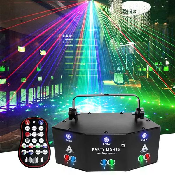 Proiettore a 9 occhi RGB Luce laser per feste di Natale Telecomando Luci per discoteca Decorazione DJ Halloween Karaoke Palla da discoteca