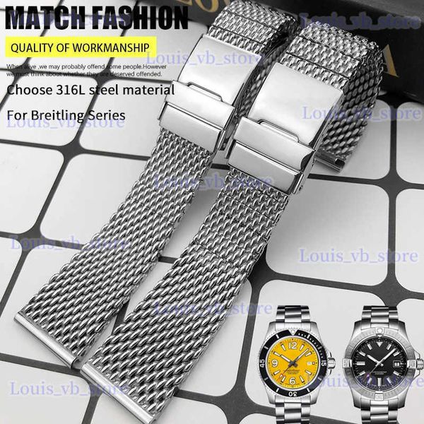 Cinturini per orologi Cinturino in acciaio inossidabile di alta qualità 22mm 24mm adatto per Breitling Superocean Heritage Bracciali in metallo solido Cinturino in maglia intrecciata T240227