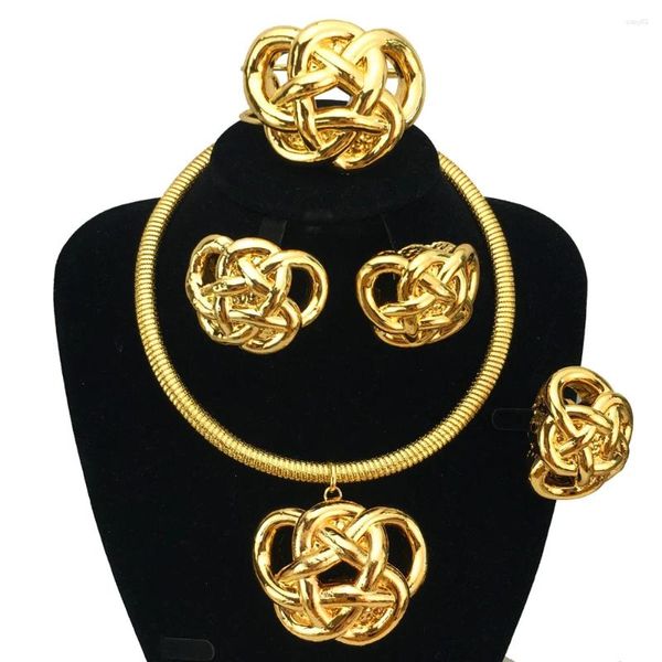 Halskette-Ohrringe-Set mit großem Anhänger, leicht, auffällig, für Damen, Hochzeit, Party, Bankett, italienischer vergoldeter Schmuck FHK16647