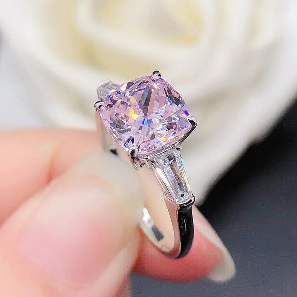 Anelli a grappolo Gioielli reali da 14 carati Anello da donna con diamante rosa chiaro taglio cuscino da 2,5 ct AU585 Matrimonio in oro bianco R166