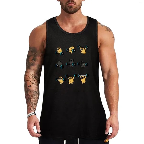 Regatas masculinas levantando pugs top camiseta ginásio homem roupas de verão 2024 anime