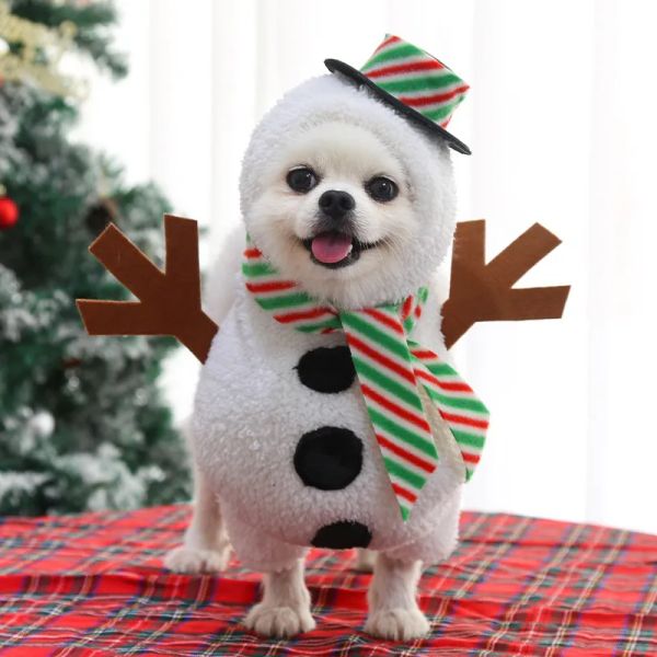 Jacken Weiches Haustierkostüm Weiß Dekoratives Polyester Lustiges Hundekatzen-Kostümzubehör Weihnachts-Schneemann-Kostüm Partykleidung für Hiromi