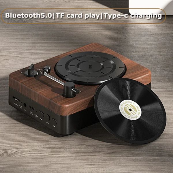 Altoparlanti Radio retrò con venature del legno Radio FM portatile Design classico del lettore di dischi Altoparlante Bluetooth Chiamata in vivavoce Lettore musicale Supporto TF AUX