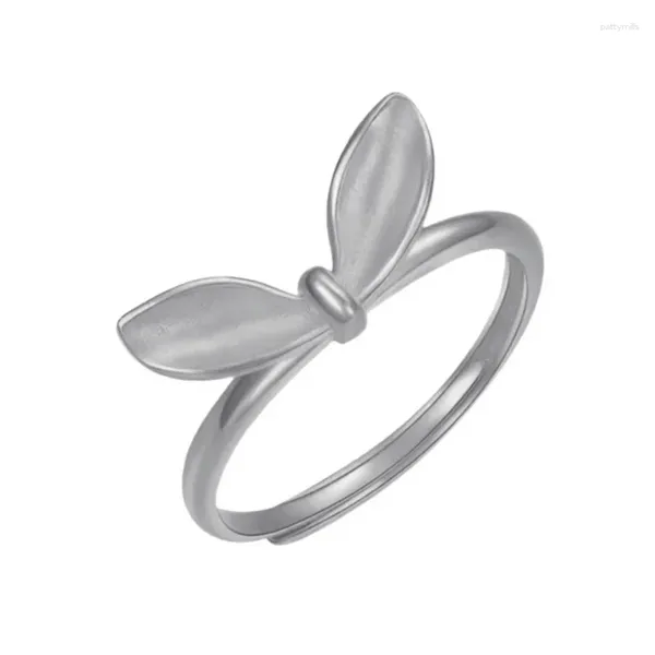 Anelli a grappolo Anello per orecchie dolci Gioielli femminili Accessori per dito indice in oro Bowknot Argento 925 Regalo da donna per ragazze