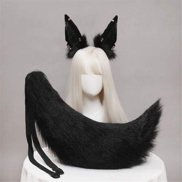 Costumi Peluche Sciacallo Orecchie di gatto Cosplay Lolita Fascia Volpe Sciacallo Coda di gatto Lolita Orecchie di animali fatte a mano Copricapo Accessori Kawaii