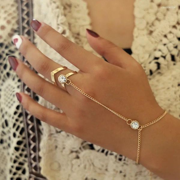 Charme Armbänder Böhmen Punk Link Kette Ring Verbunden Gold Farbe Metall Finger Hand Harness Mode Schmuck Frauen