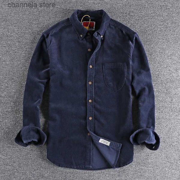 Camisas casuais masculinas primavera e outono novo americano retro veludo cor sólida camisa de carga masculina puro algodão de manga comprida bolso blusas casuais casaco t240227