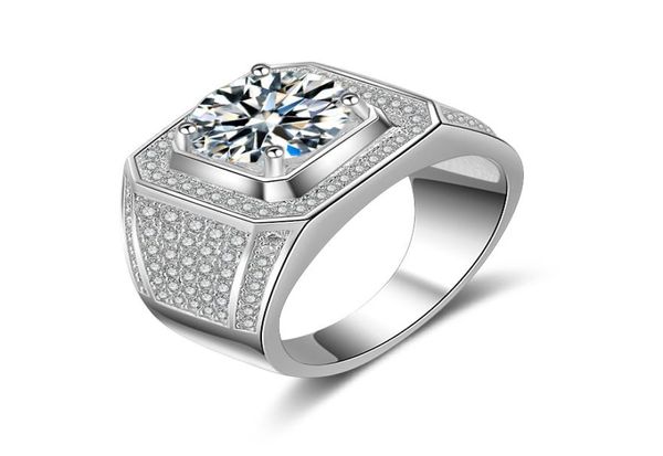 Schmuck Kubikzirkonia Pinky Ring Pave 5 Row CZ Wide Band Solitaire Herren Verlobungsring versilbertes Messing9860334