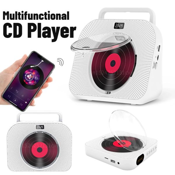 Alto-falantes portátil cd player bluetooth alto-falante estéreo rádio fm cd players tela led recarregável leitor de música com 3.5mm fones de ouvido jack