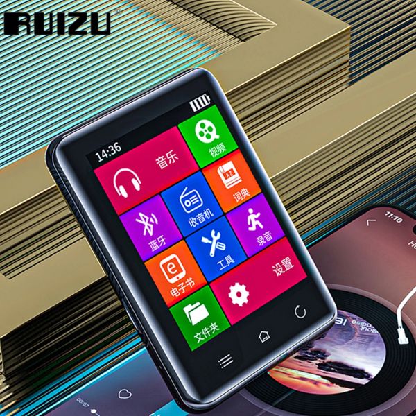 Jogadores Ruizu D66 Touch Screen MP3 Player com Bluetooth 5.0 16G / 32G Lossless Music Player Suporte Speaker TF Card Recorder EBook Video
