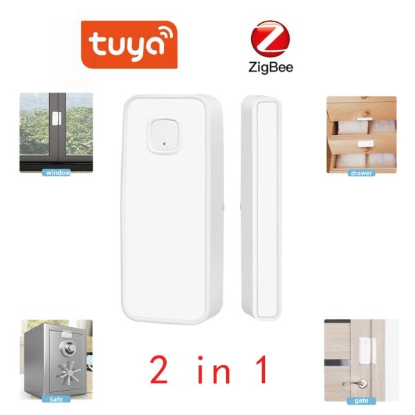 Detector tuya inteligente zigbee sensor de porta sem fio janela aberta fechada detector app notificação alerta alarme segurança 2 em 1 sensor vibração