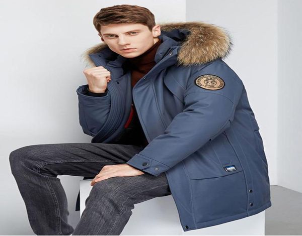 Men039s Piumino Parka 30 gradi Grande collo di pelliccia Piumino d'anatra bianco Uomo Spessore invernale Maschile Caldo Parka antivento Alta qualità Big7358611