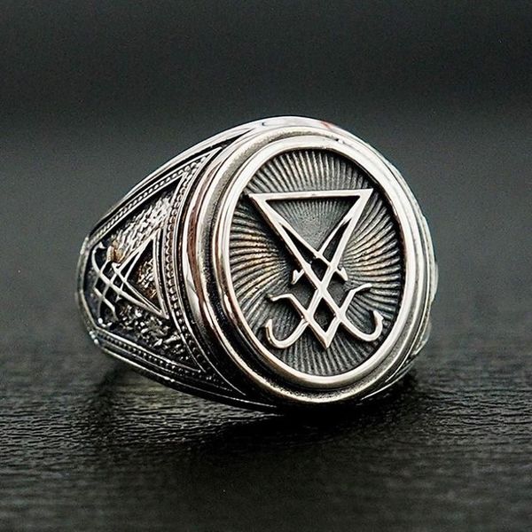 Ретро готика Люцифер Сатана перстень-печатка из нержавеющей стали в стиле панк-рок кольца для мужчин и женщин языческие украшения Gift247c
