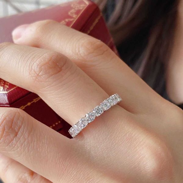 Cati novo 925 prata esterlina incrustada de alto carbono simulação anel linha casamento completo simples feminino