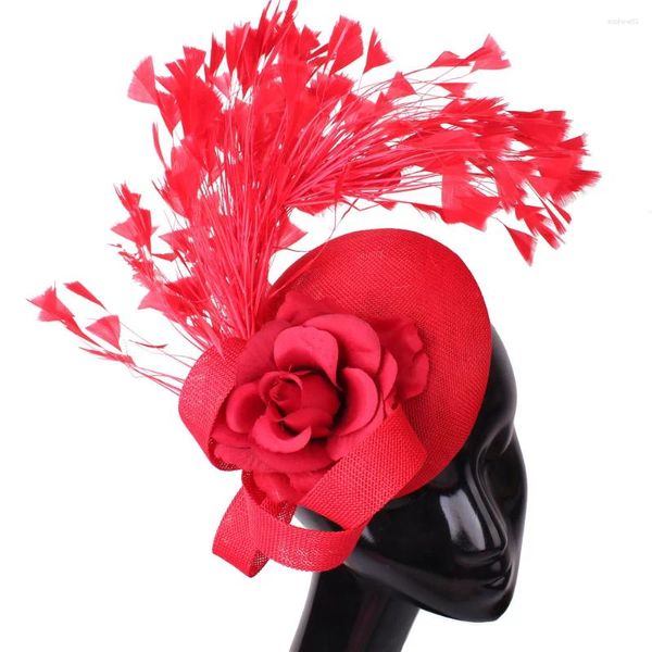 Başlıklar Sarı Moda Şapkası Fedora Resmi Elbise Kilise Fascinators Head Band Party Tea Milinery Caps örgü saç aksesuarları