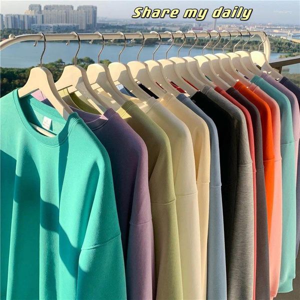 T-shirt da uomo in cotone di qualità felpa oversize primavera donna casual pullover unisex coreano solido felpe con cappuccio 2024 Harajuku abbigliamento