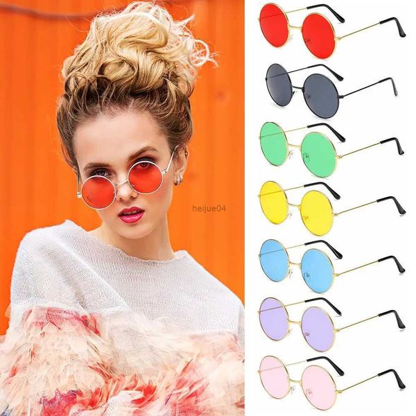 Brillengestell Mode Retro Runde Hippie-Sonnenbrille für Damen Herren Trendy Punk Disco Partybrille Kreis Metall UV-Schutz Sonnenbrille