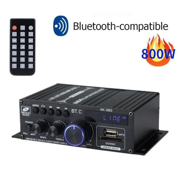 Altoparlanti AK380 Amplificatore Bluetooth da 800 W Amplificatore audio HiFi FM Subwoofer digitale Amplificatore per altoparlanti Karaoke Sistema audio Home Theater