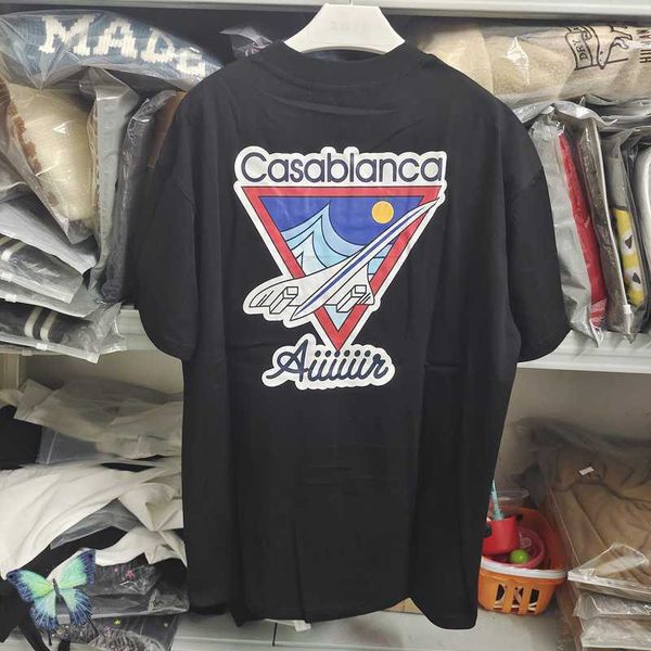Мужские футболки, новинка 2024 года, футболка Casablanca с коротким рукавом, мужская и женская повседневная хлопковая футболка с космическим шаттлом
