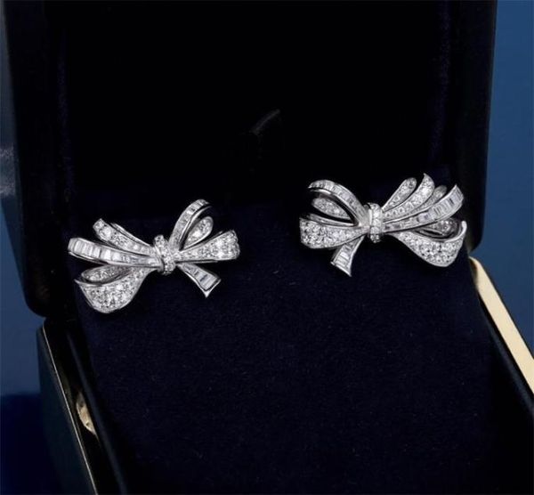 Stud alta qualità marchio regali di anniversario orecchini gioielli di lusso per le donne zircone bowknot matrimonio dolce e carino fiocco orecchio pin 2211113279367