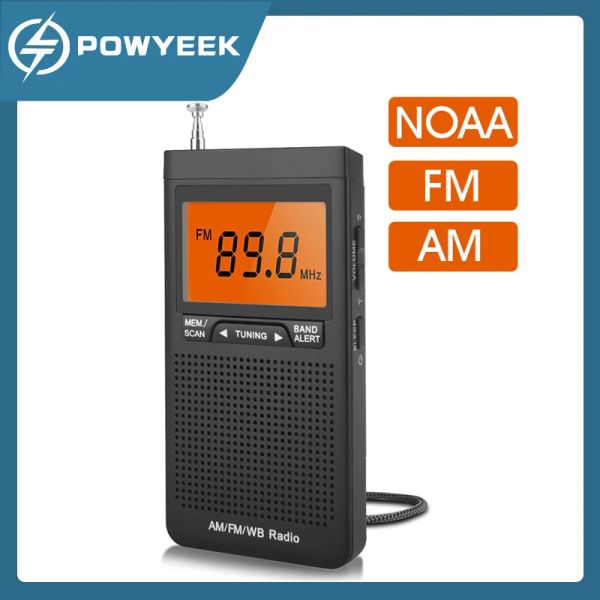 Rádio am fm rádio de bolso mini portátil rádio meteorológico antena de busca automática excelente recepção grande tela lcd com entrada para fone de ouvido