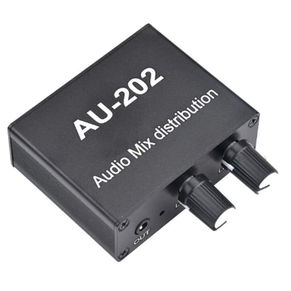 Kopfhörer AU202 2 Eingang 2 Ausgang Stereo-Mixer Audio-Verteiler für Kopfhörer externe Stromversorgung AMP Lautstärke allein steuern