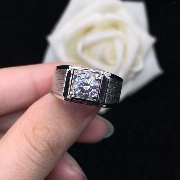 Anéis de cluster lindo certificado 1ct moissanite diamante anel de casamento masculino ouro branco puro 14k declaração aniversário jóias presente para marido