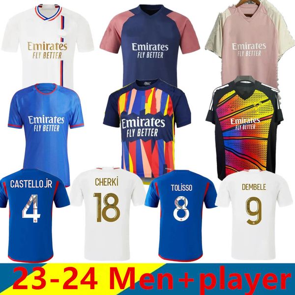 23 24 Lyon Fußballtrikot Maillot de Foot CAQUERET OL 2023 2024 Heimfußballtrikot AOUAR BARCOLA CASTELLO JR CHERKI BOATENG DEMBELE GUSTO Herren-Kit-Set-Ausrüstung