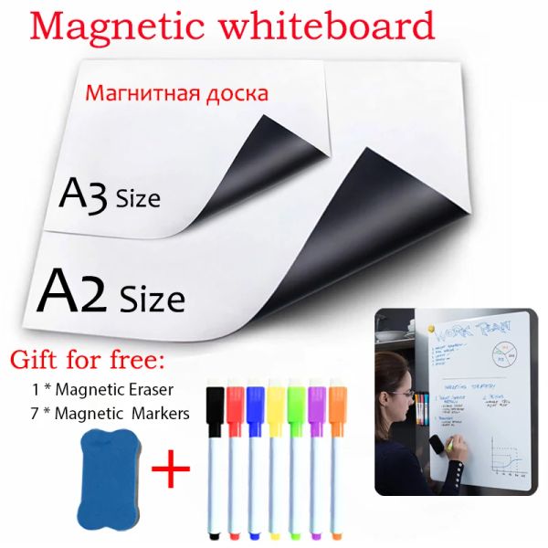 Marker A2/A3 Magnetisches Whiteboard, trocken abwischbar, Schreibtafel, Memo-Marker, Zeichenbrett für Kühlschrank, Aufkleber, Kalender, Rezept, Nachricht, Notiz