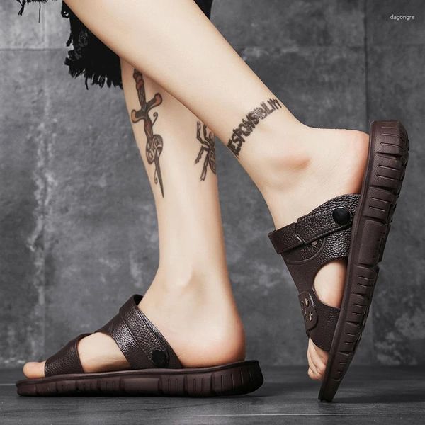 Sandalen Große Größe 47 48 Männer Leder Sommer Klassische Schuhe Hausschuhe Weiche Römische Bequeme Outdoor-Walking-Schuhe