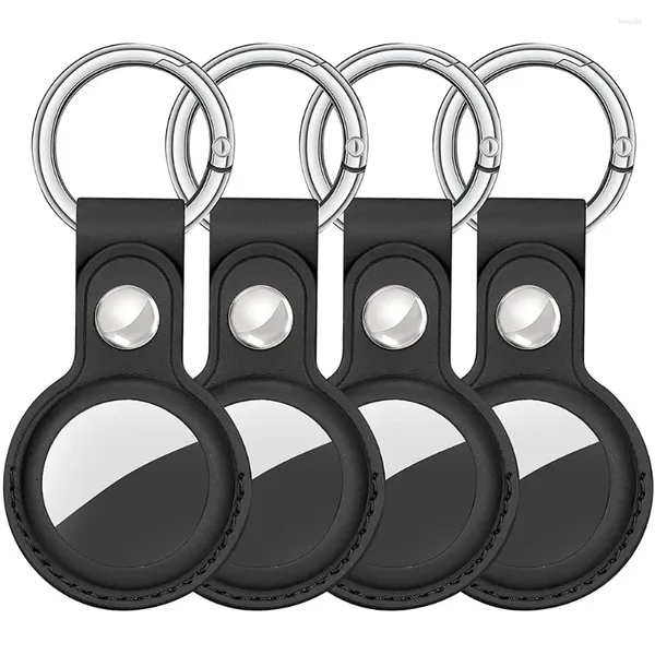 Chaveiros 4 Pcs Titular Protetor para AirTag Caso PU Capa de Pele de Couro com Chaveiro Chaveiro Loop Air Tag Acessórios