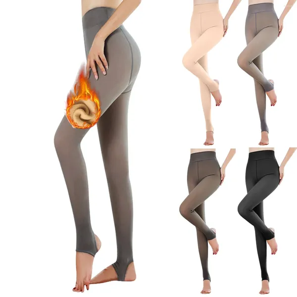 Leggings femininas inverno térmico quente lã calças de negócios passo no pé efeito de pele preto cor sólida collants roupas para mulher