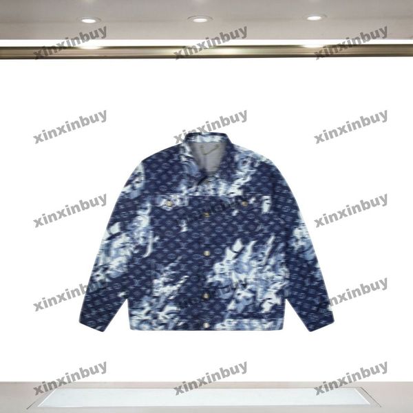 xinxinbuy 2024 Männer Designer Jacke Blume Panelled Print Denim Jacken Langarm Frauen Schwarz Blau M-2XL