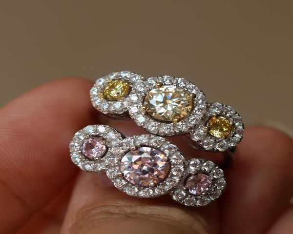 Женское обручальное кольцо из стерлингового серебра 925 пробы Lady039s с покрытием из белого золота 18 карат с тремя камнями 5а и цирконом цвета Diamonique для подарка6113186