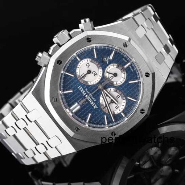 Sport-Armbanduhr, Chronograph, AP-Armbanduhr, Steel King 26331, stilvollste automatische mechanische Uhr mit blauem Zifferblatt, Herren-Zifferblatt, 41 mm, komplettes Set