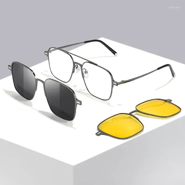 Occhiali da sole in metallo 3 in 1 con clip magnetica su occhiali per visione notturna anti luce blu con occhiali polarizzati UV400