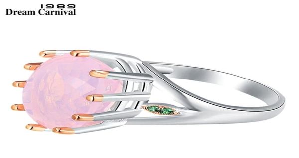 DreamCarnival1989 Большое розовое обручальное кольцо-пасьянс для женщин нежной тонкой огранки 16x20 мм опаловый зубец Bridal Treasure Forever WA11954 2208588283