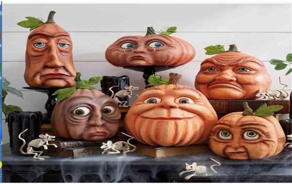 Decoração de halloween adereços rosto abóbora saco de doces cesta lanterna led artesanato jóias decoração ao ar livre festa fantasma decoração de quintal5699660