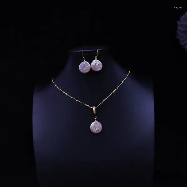 Set di orecchini e collana con perle barocche d'acqua dolce naturali, orecchino pendente personalizzato alla moda da 15-16 mm