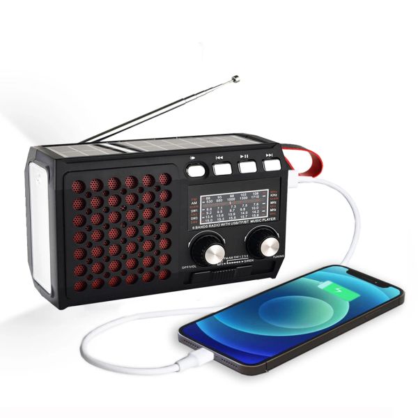 Jogadores Rádio de Emergência Portátil Am / FM / SW1 ~ 4 com Alto-falante Bluetooth Solar Manivela Tf Cartão Usb Disco Mp3 Player 4in1 Bateria Operada