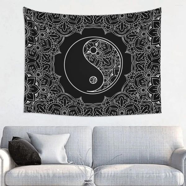 Arazzi personalizzati Hippie Yin Yang simbolo in bianco e nero arazzo appeso a parete decorazione della stanza decorazione della camera da letto per la meditazione