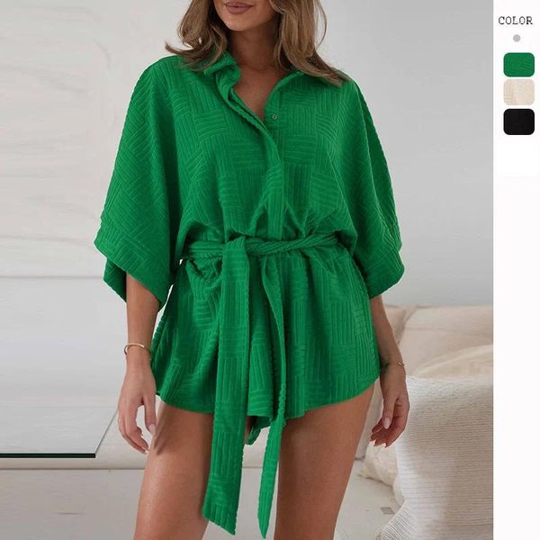 Costumi da bagno da donna 2024 Lace Up Fashion Polo a manica media Body allentato per le donne Beach Cape Costume da bagno estivo Robe Bath Exits Cover Outlet